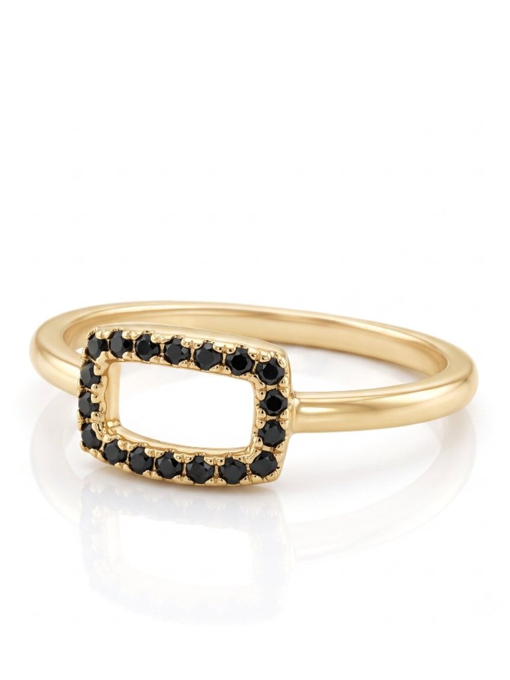 Dainty Gold Ring with Black Gemstone, 10k Gold Finish